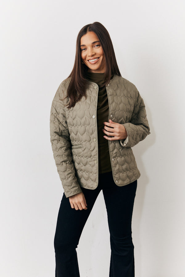 in the style In the Style Heart Quilted Lightweight Jacket Khaki