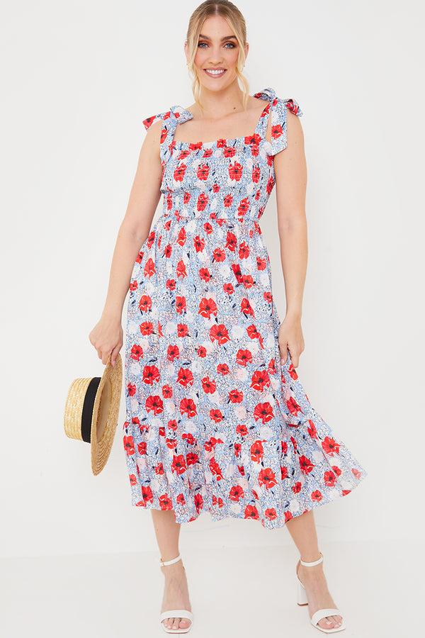 in the style In the Style Henley Red Poppy Dress White