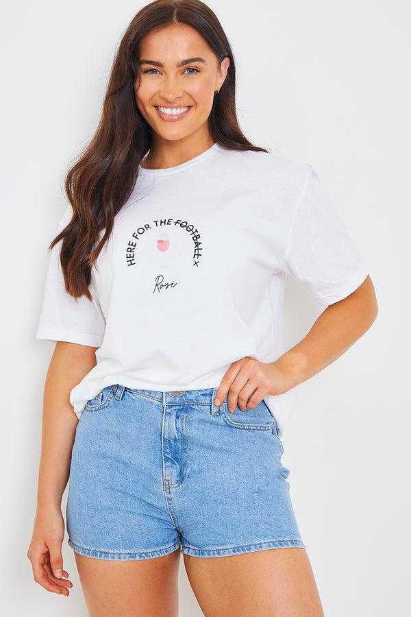 In The Style In The Style Here For The Rose' Slogan Football T-Shirt White