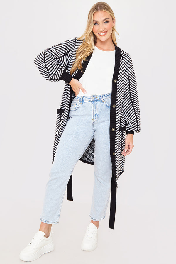 In The Style In The Style Herringbone Belted Cardigan Black