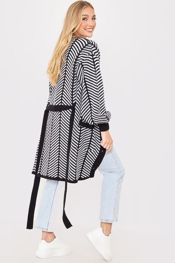 In The Style In The Style Herringbone Belted Cardigan Black