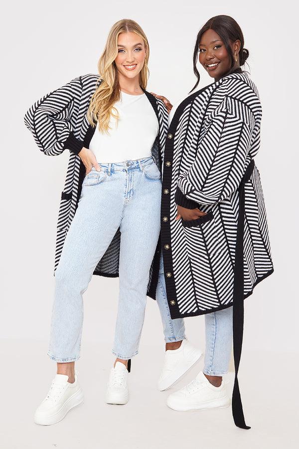 in the style In the Style Herringbone Belted Cardigan Black