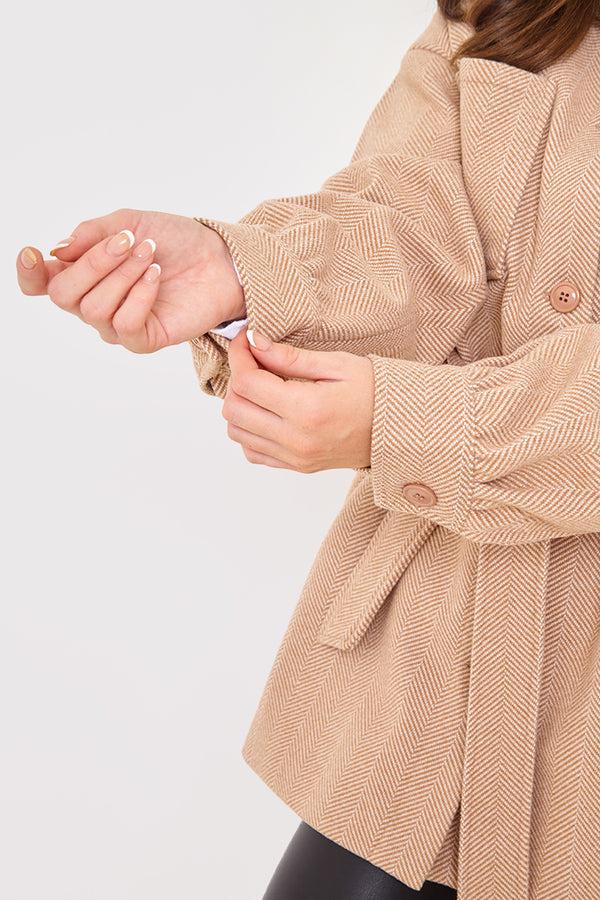 In The Style In The Style Herringbone Belted Shacket Nude