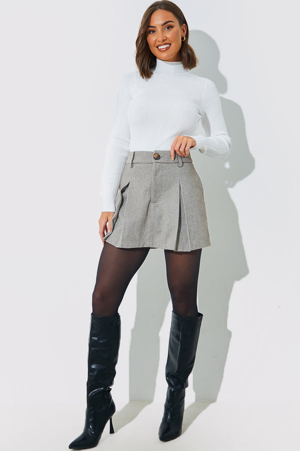 In The Style In The Style Herringbone Check Pleated Skort Brown