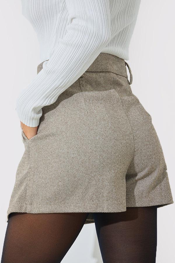 In The Style In The Style Herringbone Check Pleated Skort Brown