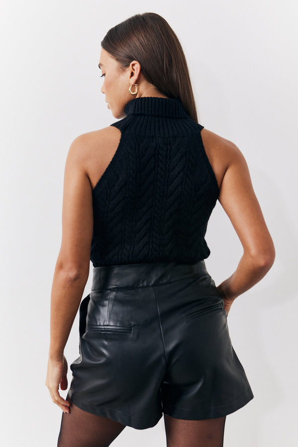 In The Style In The Style High Neck Cable Knit Sleeveless Top Black