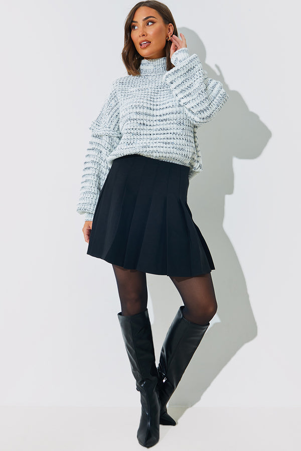 In The Style In The Style High Neck Frill Sleeve Knit Jumper Grey