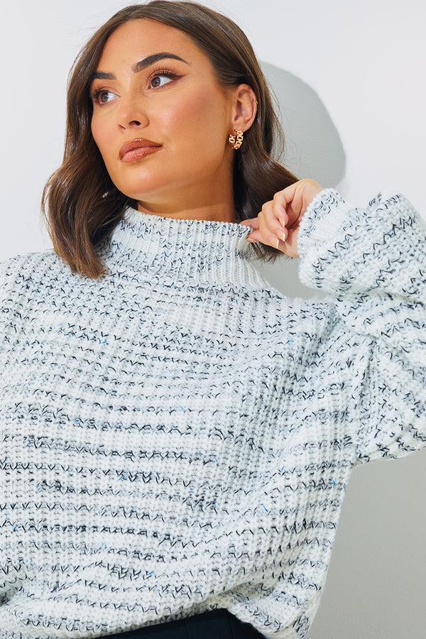 In The Style In The Style High Neck Frill Sleeve Knit Jumper Grey