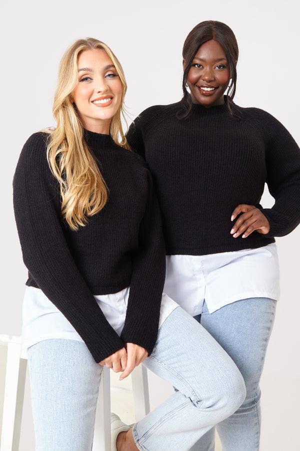 In The Style In The Style High Neck Shirt Contrast Jumper Black
