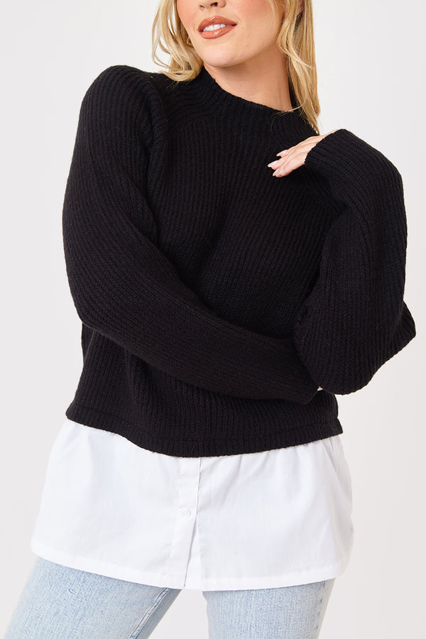 In The Style In The Style High Neck Shirt Contrast Jumper Black