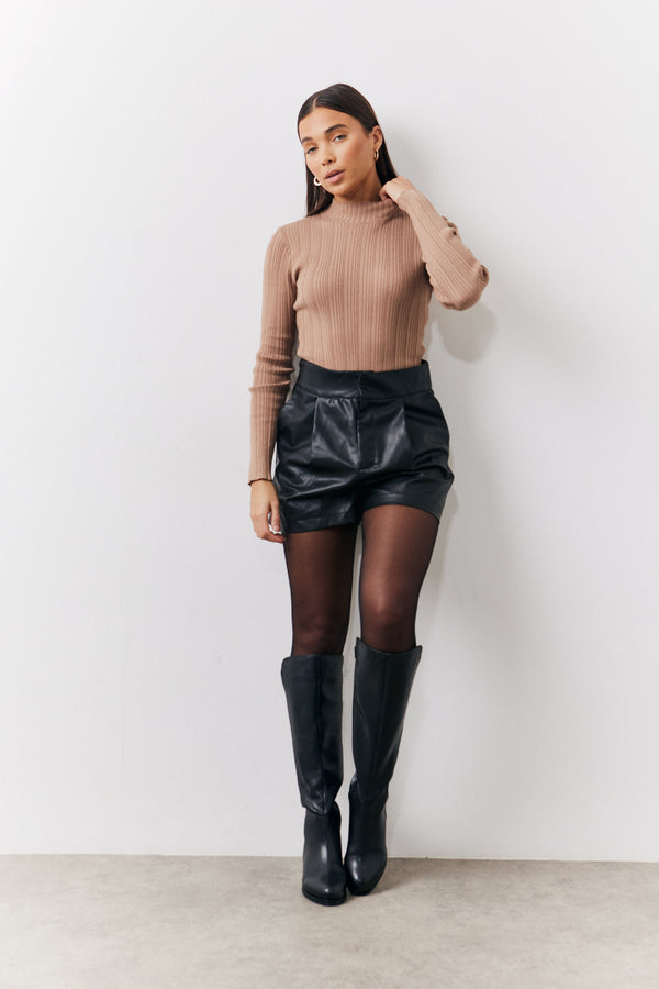 In The Style In The Style High Neck Variegated Rib Knit Bodysuit Black