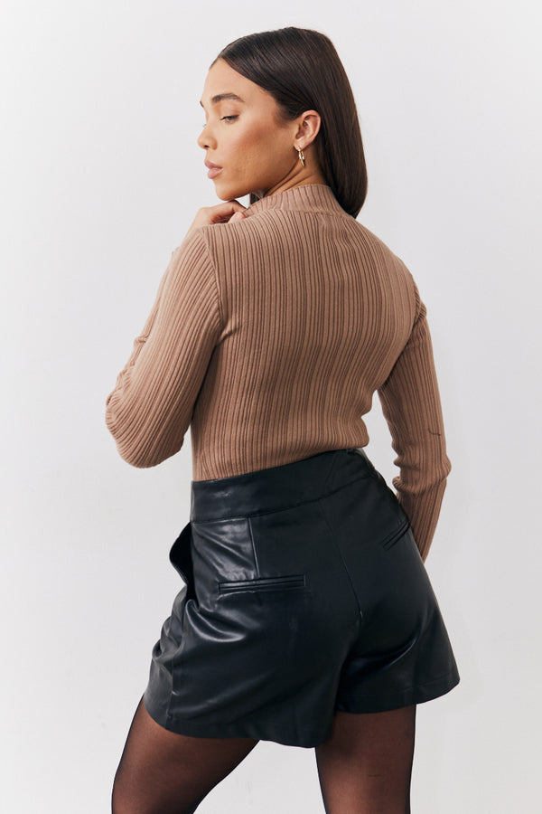 In The Style In The Style High Neck Variegated Rib Knit Bodysuit Black