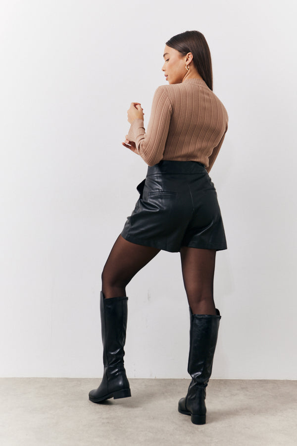 In The Style In The Style High Neck Variegated Rib Knit Bodysuit Black