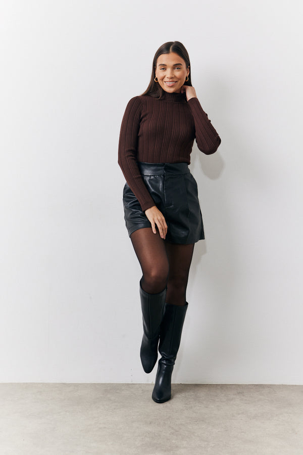 In The Style In The Style High Neck Variegated Rib Knit Top White