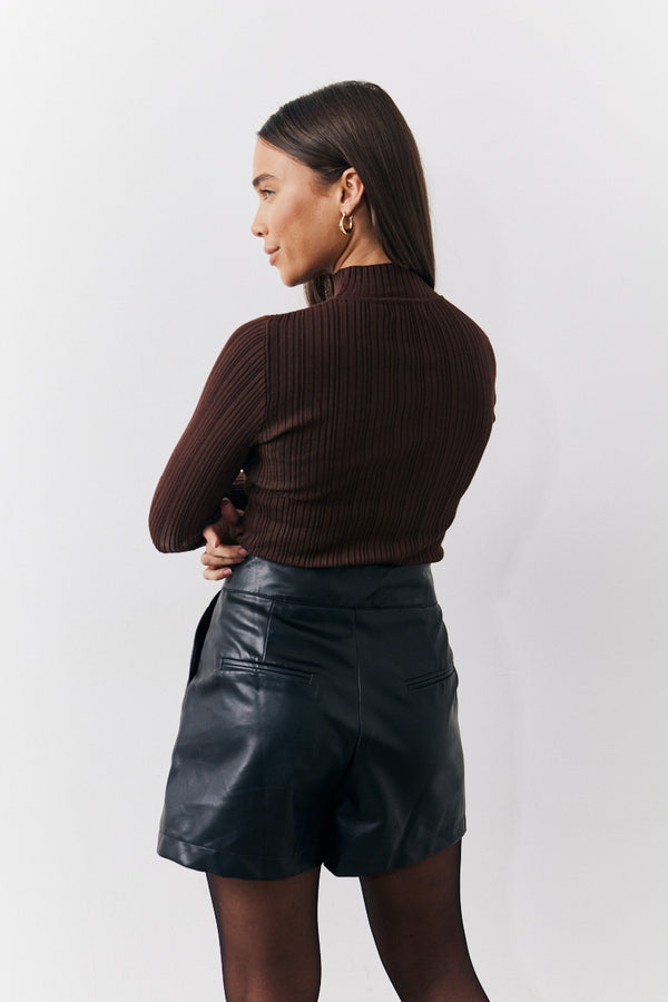 In The Style In The Style High Neck Variegated Rib Knit Top White