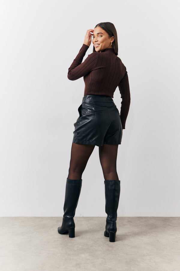 In The Style In The Style High Neck Variegated Rib Knit Top White