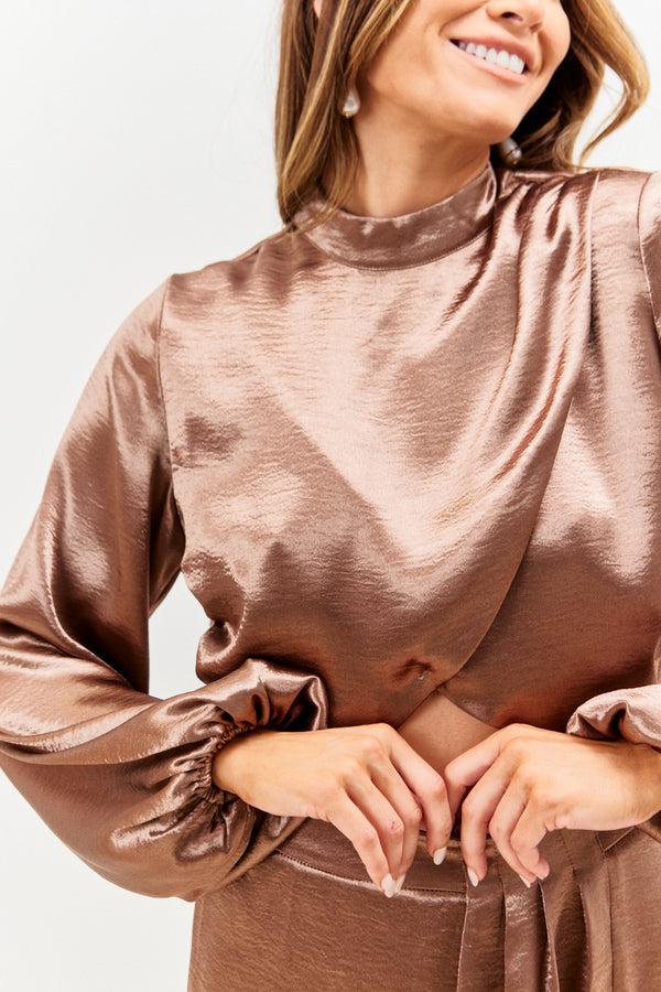 In The Style In The Style High Neck Wrap Co-Ord Top Chocolate