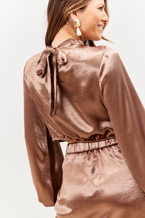 In The Style In The Style High Neck Wrap Co-Ord Top Chocolate