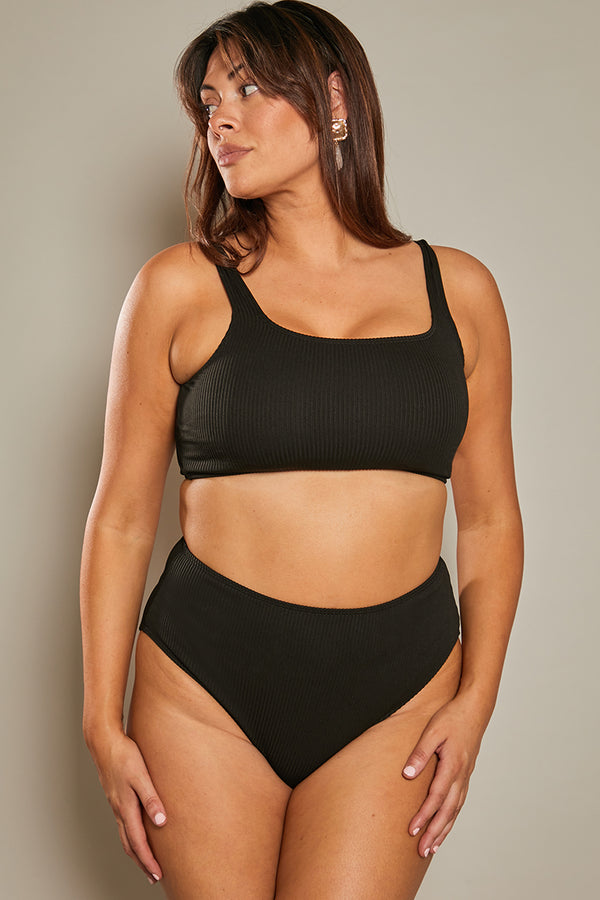 In The Style In The Style High Waist High Full Coverage Bikini Bottom Black