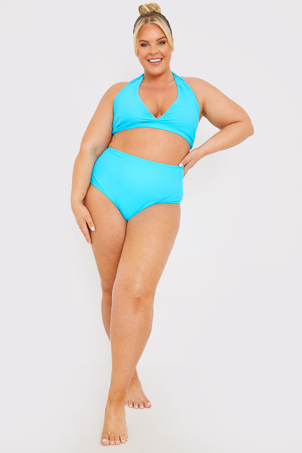 In The Style In The Style High Waisted Control Bikini Bottoms Blue