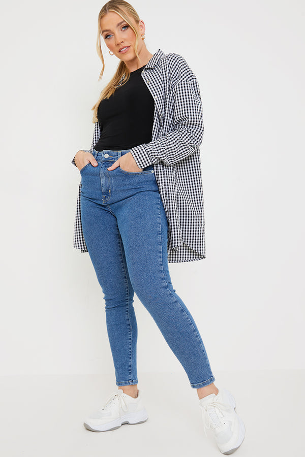 in the style In the Style High Waisted Stretch Skinny Jeans Blue