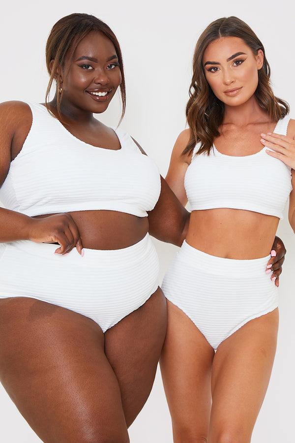 In The Style In The Style High Waisted Towelling Control Bikini Bottoms White