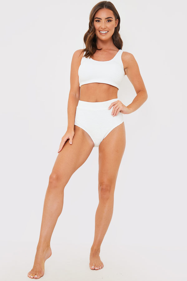 In The Style In The Style High Waisted Towelling Control Bikini Bottoms White