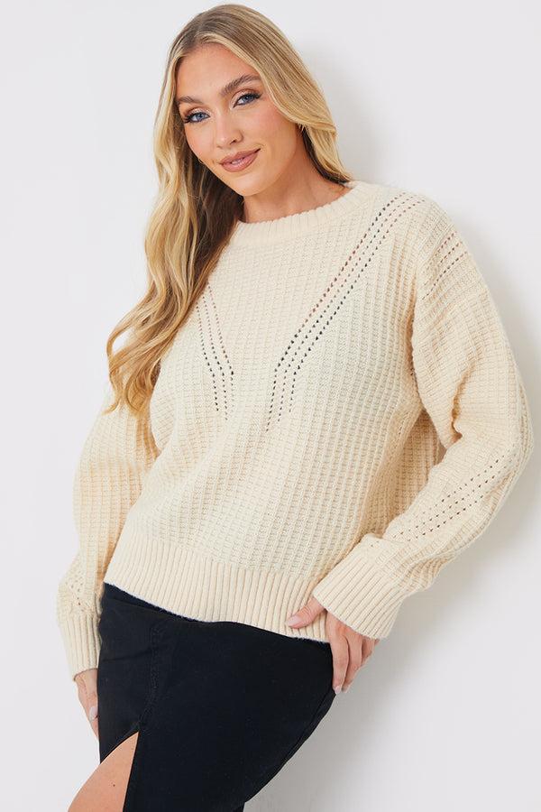 in the style In the Style Honeycomb Stitch Knit Jumper Cream