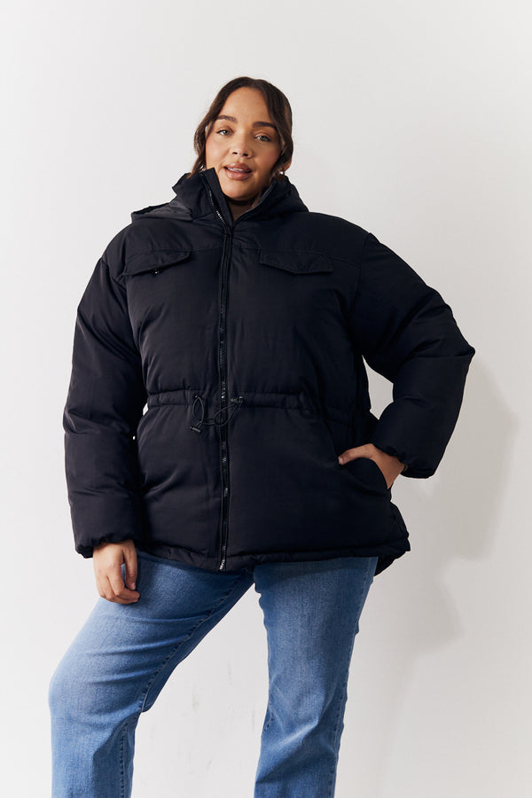 In The Style In The Style Hooded Drawstring Waist Puffer Coat Black