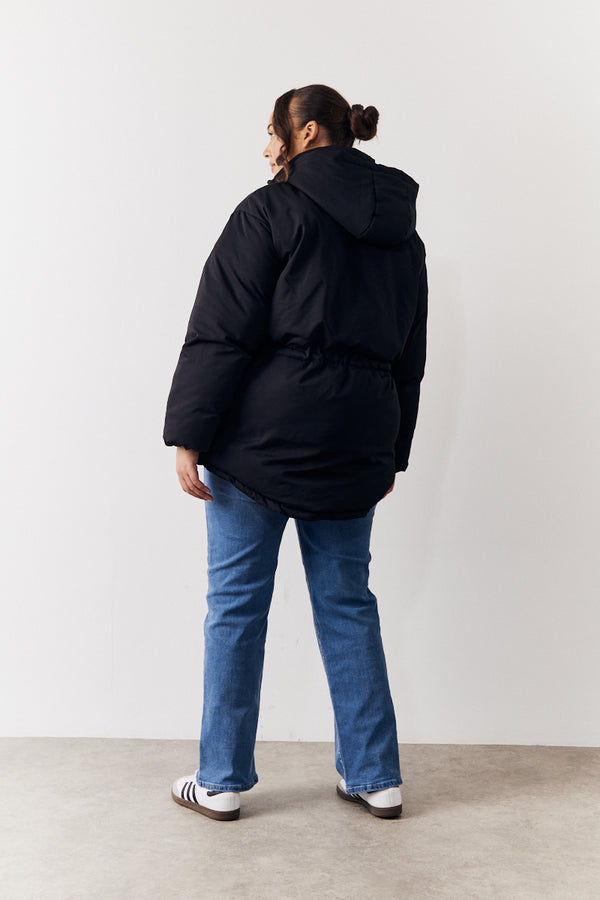 In The Style In The Style Hooded Drawstring Waist Puffer Coat Black