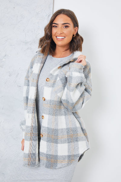 in the style In the Style Check Shacket White in the style In the Style Check Shacket White