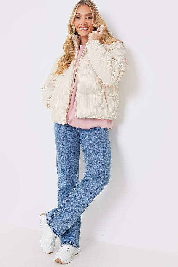 In The Style In The Style Cord Puffer Jacket Cream