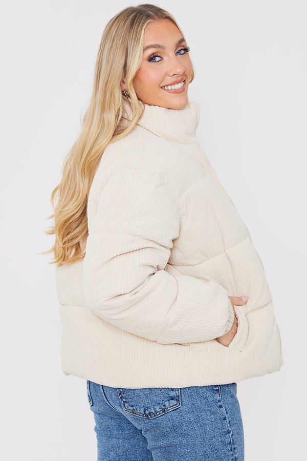 In The Style In The Style Cord Puffer Jacket Cream