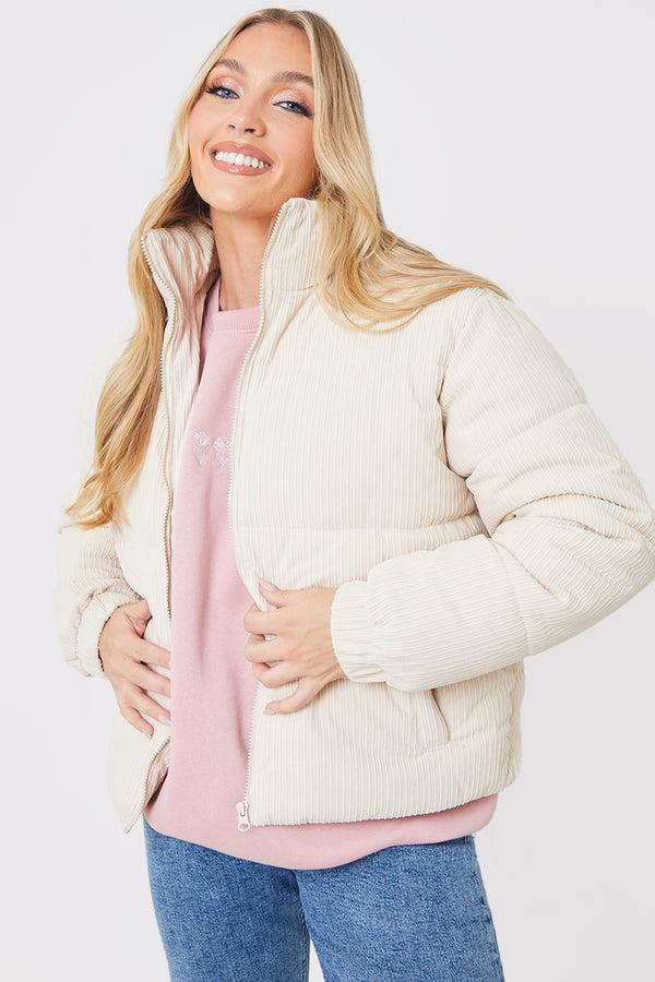 in the style In the Style Cord Puffer Jacket Cream