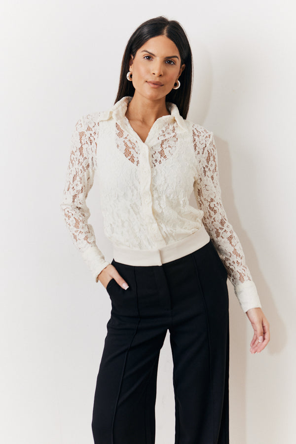 in the style In The Style Cream Lace Shirt Cream