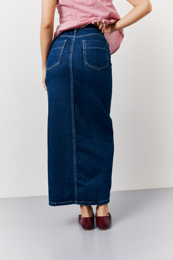 In The Style In The Style Denim Maxi Skirt Blue