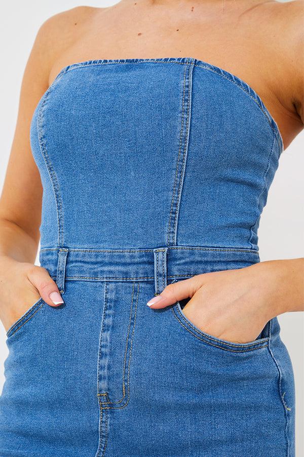 In The Style In The Style Denim Midi Dress Blue