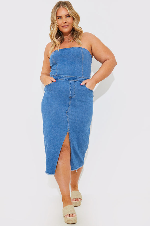 In The Style In The Style Denim Midi Dress Blue