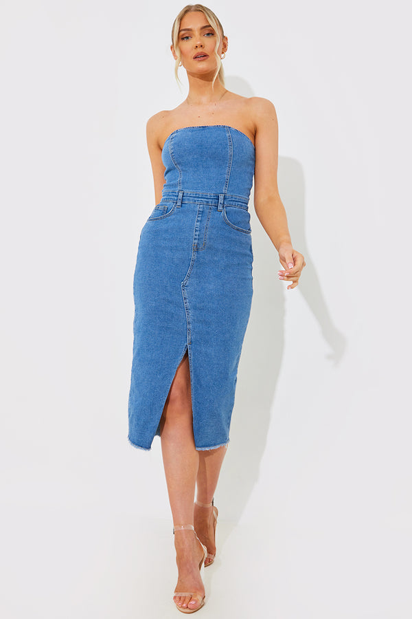in the style In the Style Denim Midi Dress Blue