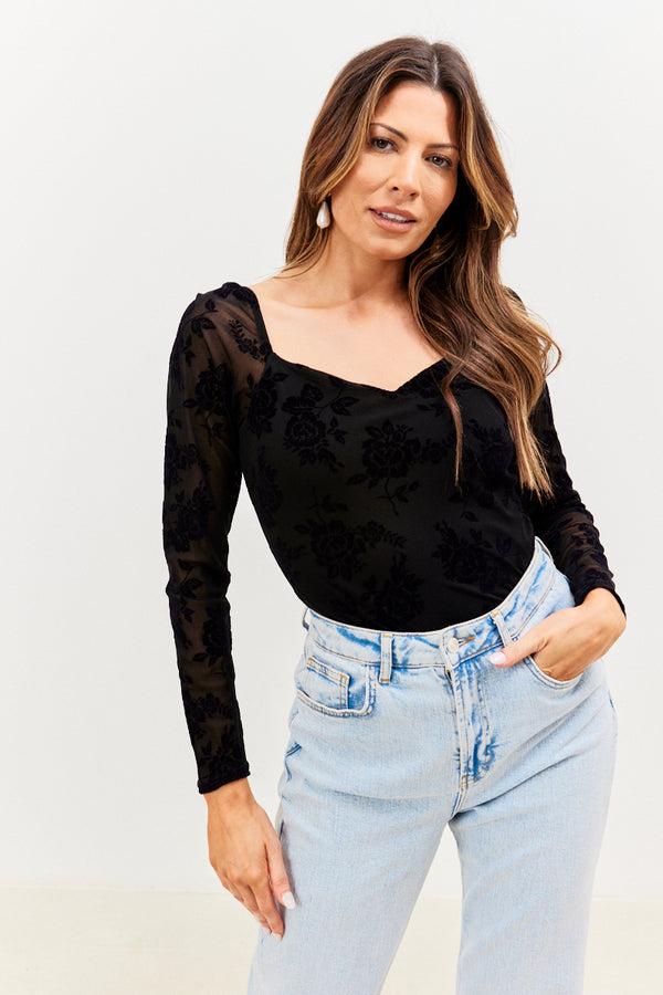 in the style In the Style Devore Bodysuit Black