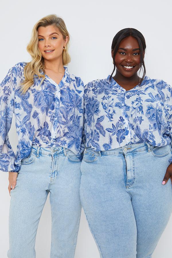 In The Style In The Style Floral Shift Blouse Blue