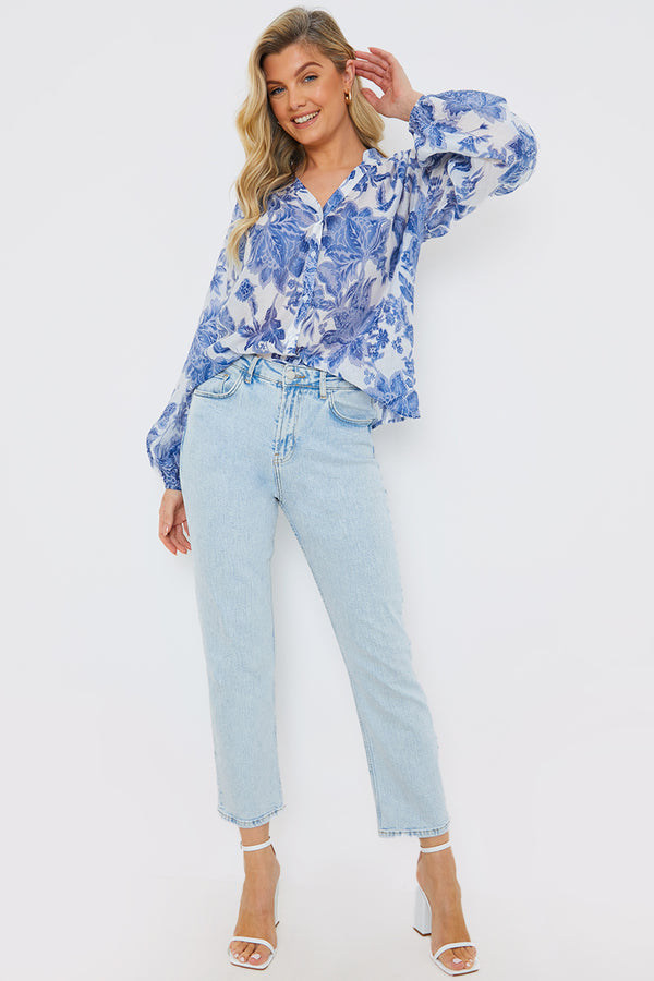 In The Style In The Style Floral Shift Blouse Blue