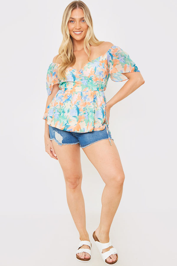 In The Style In The Style Floral Wrap Blouse Multi