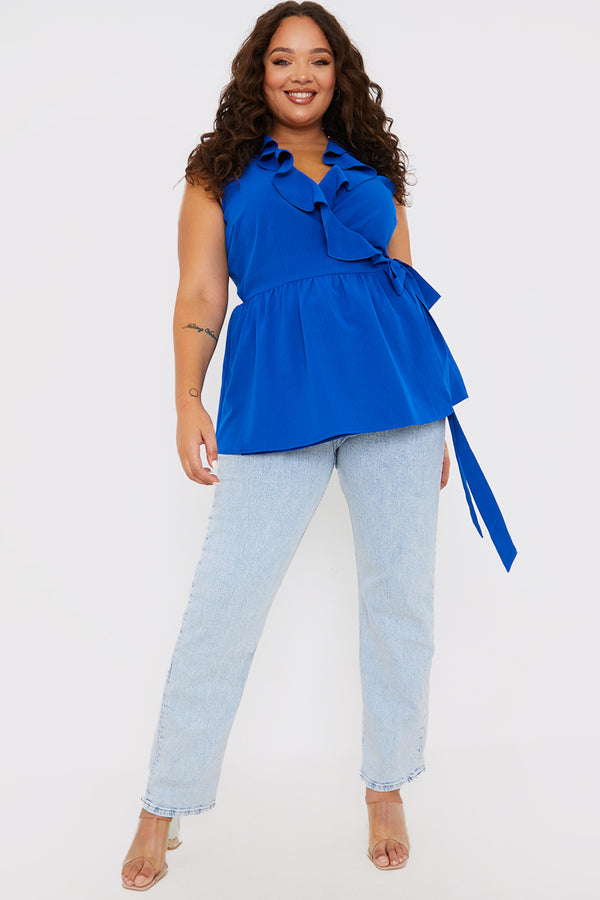 In The Style In The Style Frill Wrap Top Blue