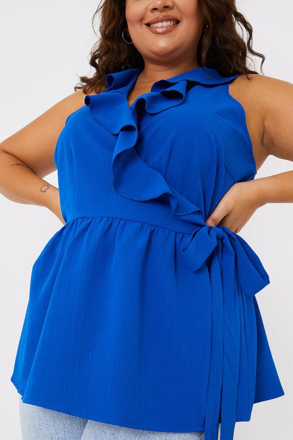 In The Style In The Style Frill Wrap Top Blue