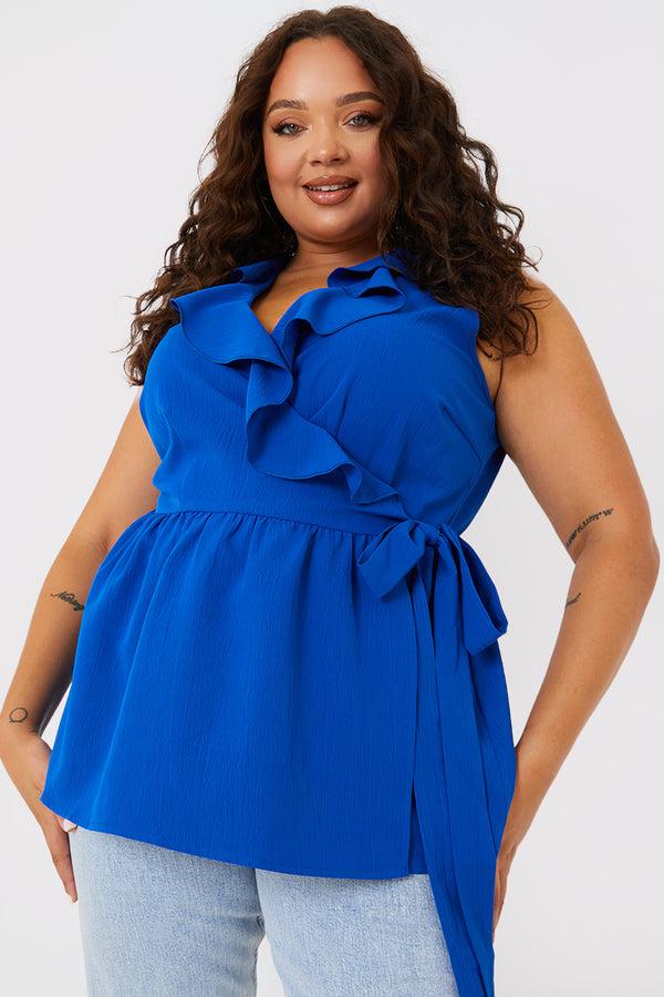in the style In the Style Frill Wrap Top Blue