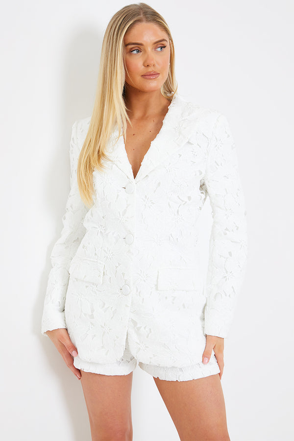in the style In the Style Lace Co-Ord Blazer White