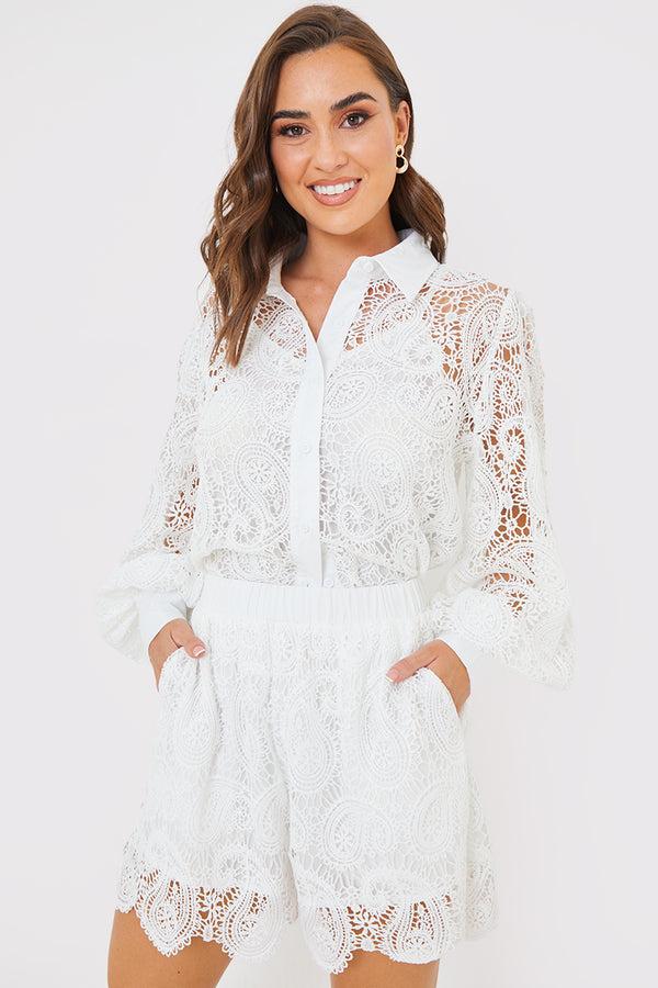 in the style In the Style Lace Co-Ord Shorts White