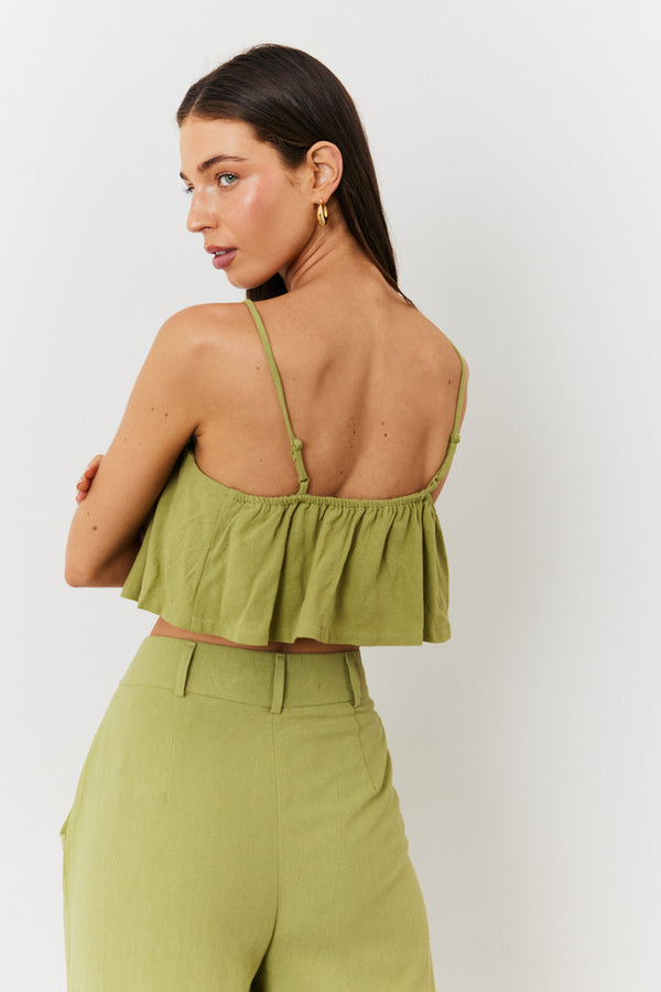 In The Style In The Style Linen Crop Top Green