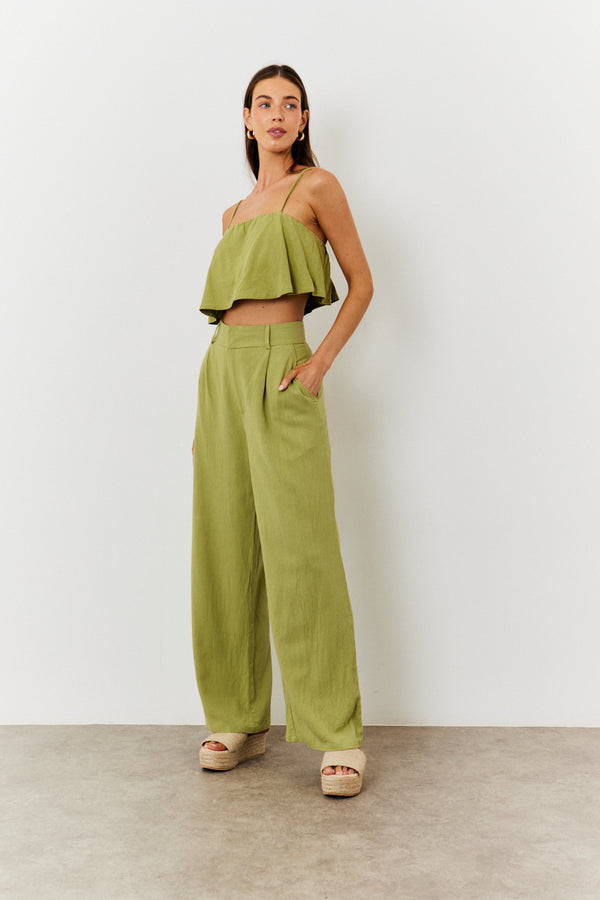 In The Style In The Style Linen Crop Top Green